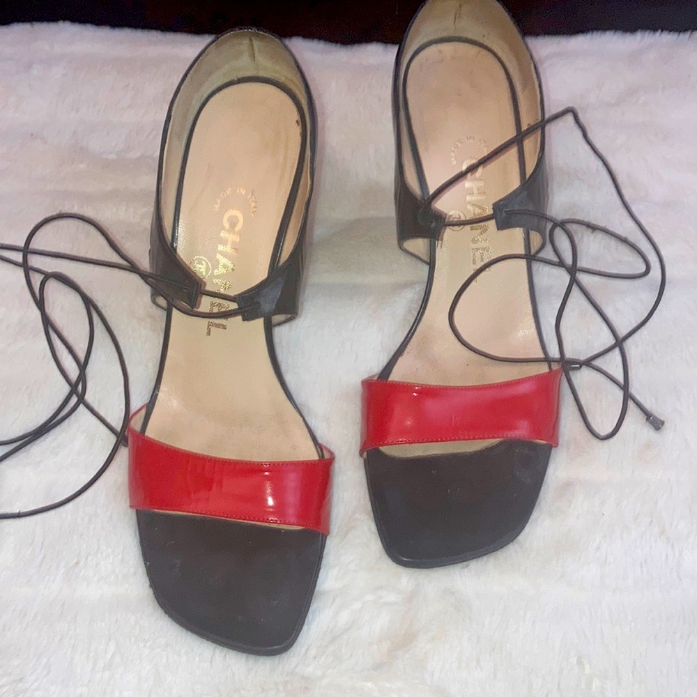 Chanel heels  in leather and Patton leather red and black